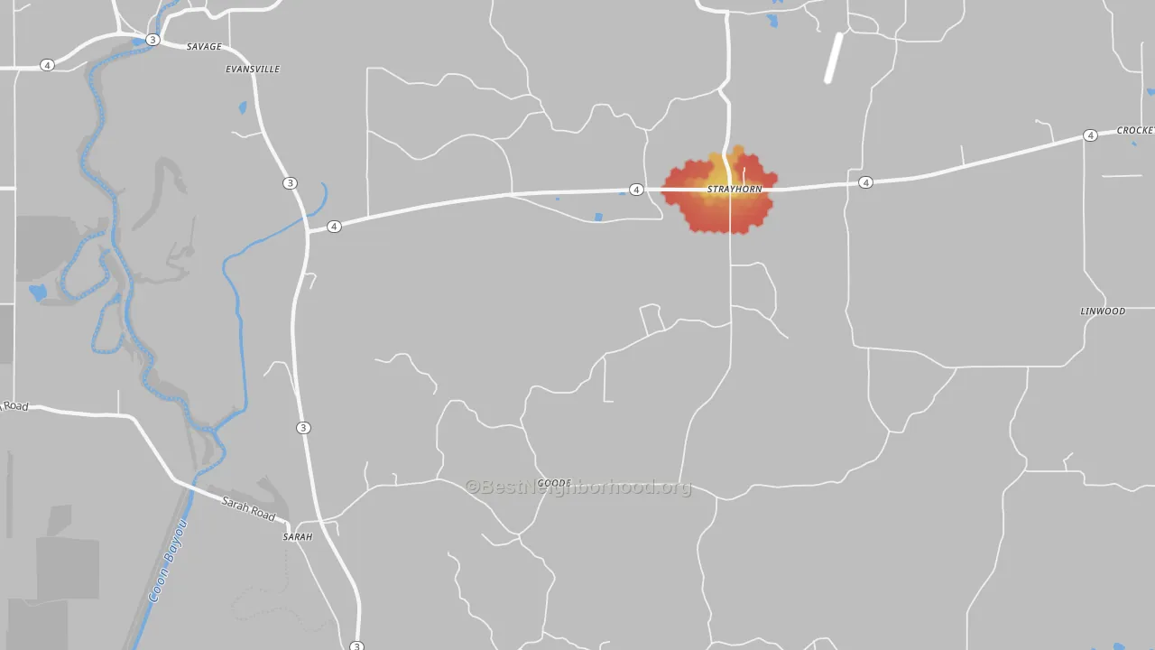 Walk Grade map of Savage, MS, walkable areas in green and car-dependent areas in red
