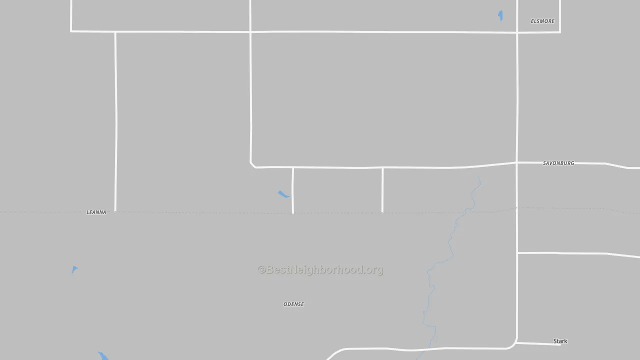 Walk Grade map of Savonburg, KS, walkable areas in green and car-dependent areas in red