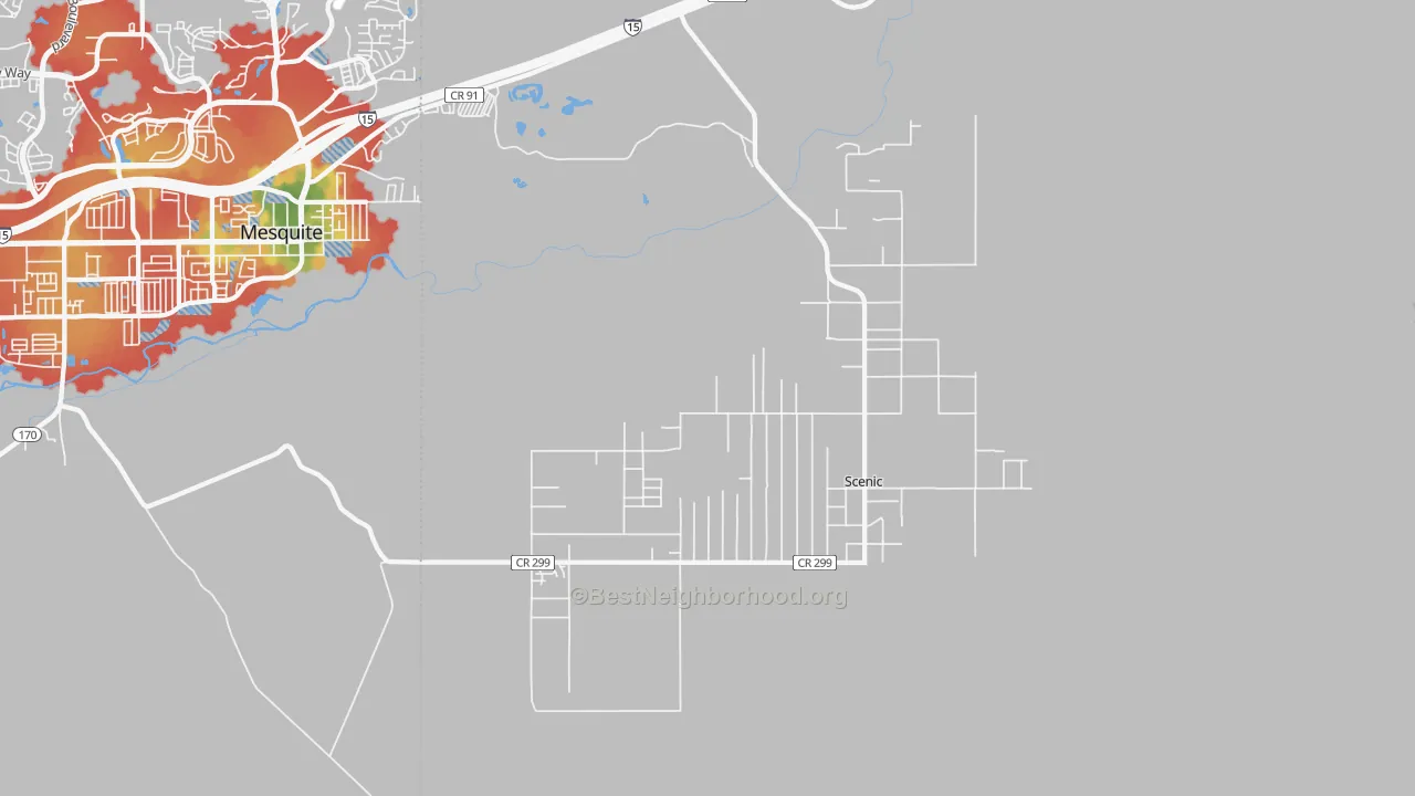 Walk Grade map of Scenic, AZ, walkable areas in green and car-dependent areas in red