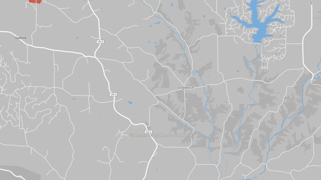Walk Grade map of Schapville, IL, walkable areas in green and car-dependent areas in red