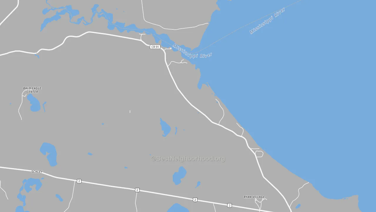 Walk Grade map of Schley, MN, walkable areas in green and car-dependent areas in red