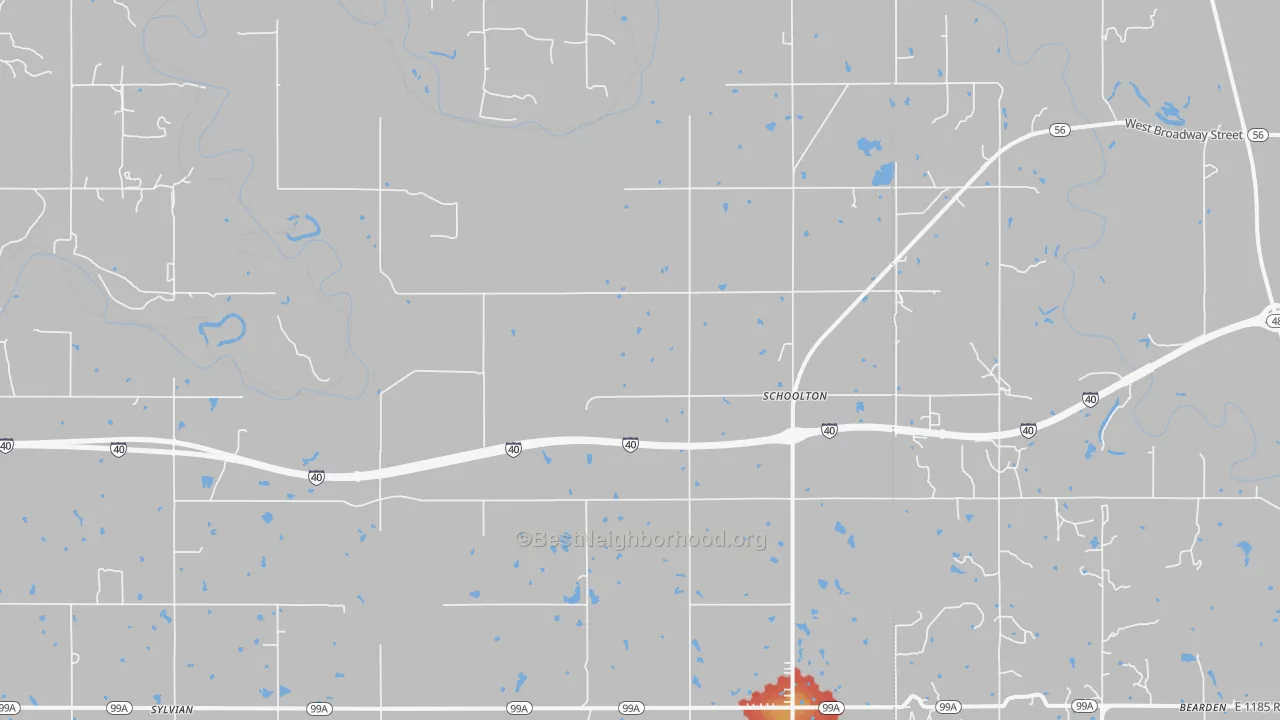 Walk Grade map of Schoolton, OK, walkable areas in green and car-dependent areas in red