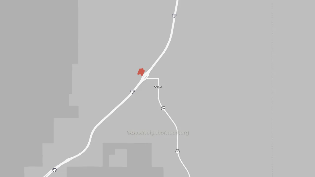 Walk Grade map of Scipio, UT, walkable areas in green and car-dependent areas in red