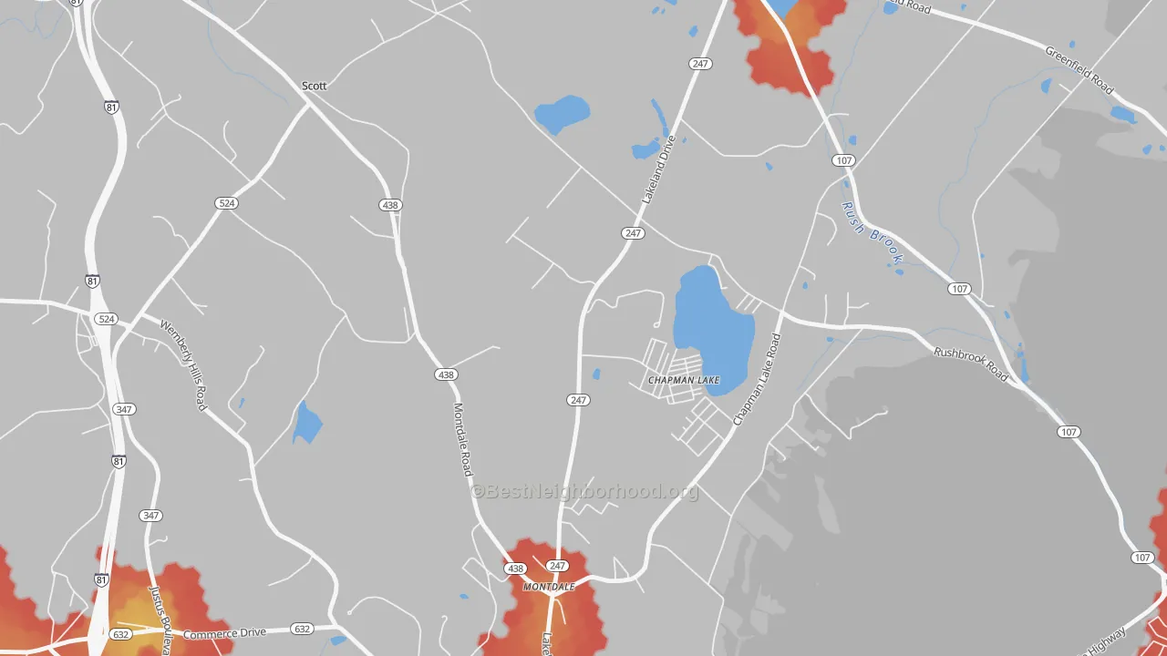 Walk Grade map of Scott, PA, walkable areas in green and car-dependent areas in red