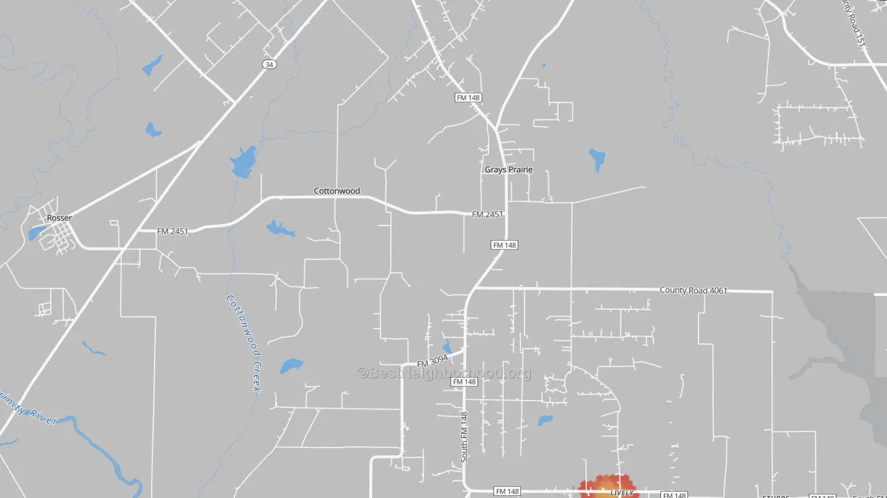 Walk Grade map of Scurry, TX, walkable areas in green and car-dependent areas in red
