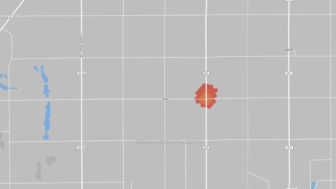Walk Grade map of Seal, OH, walkable areas in green and car-dependent areas in red
