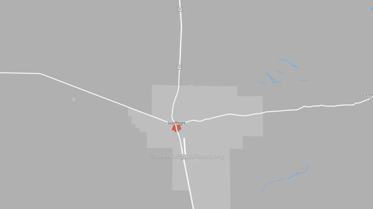 Walk Grade map of Searchlight, NV, walkable areas in green and car-dependent areas in red