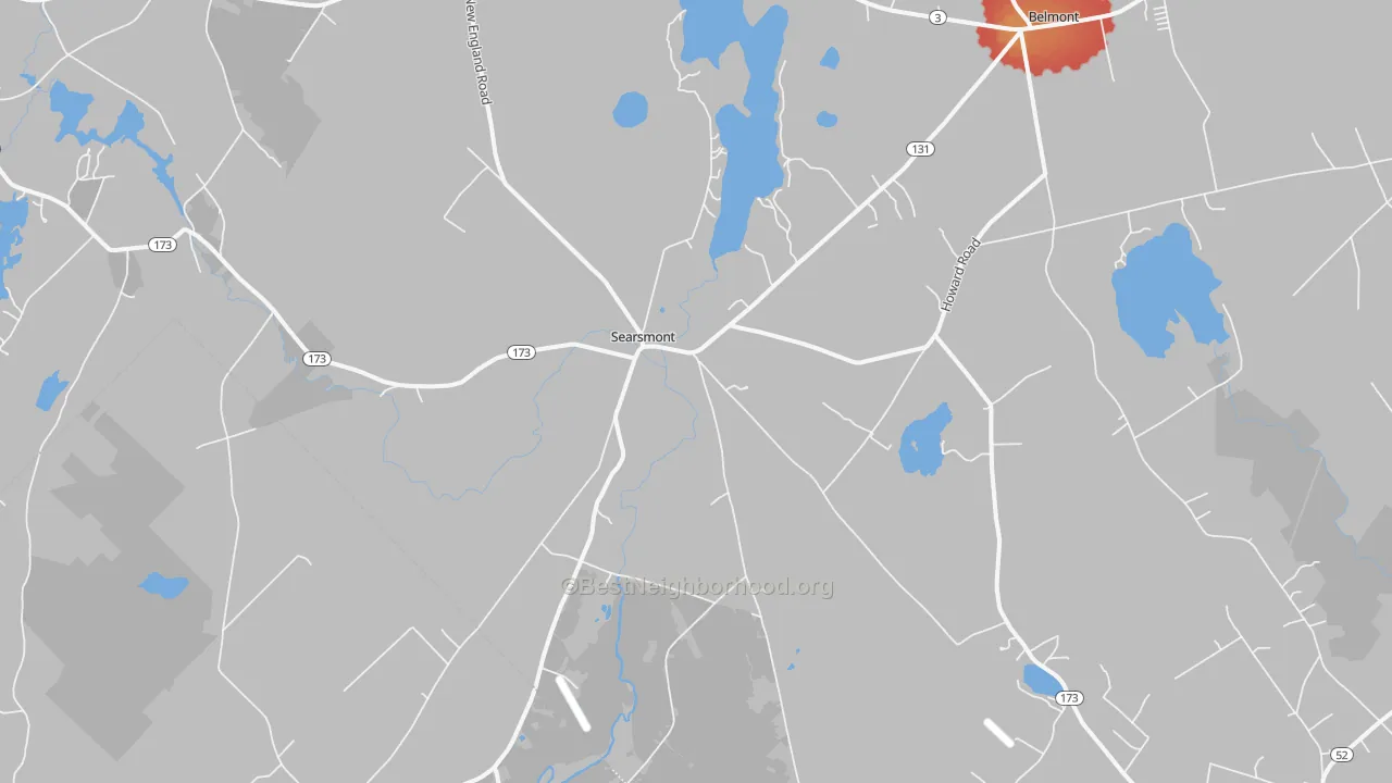 Walk Grade map of Searsmont, ME, walkable areas in green and car-dependent areas in red