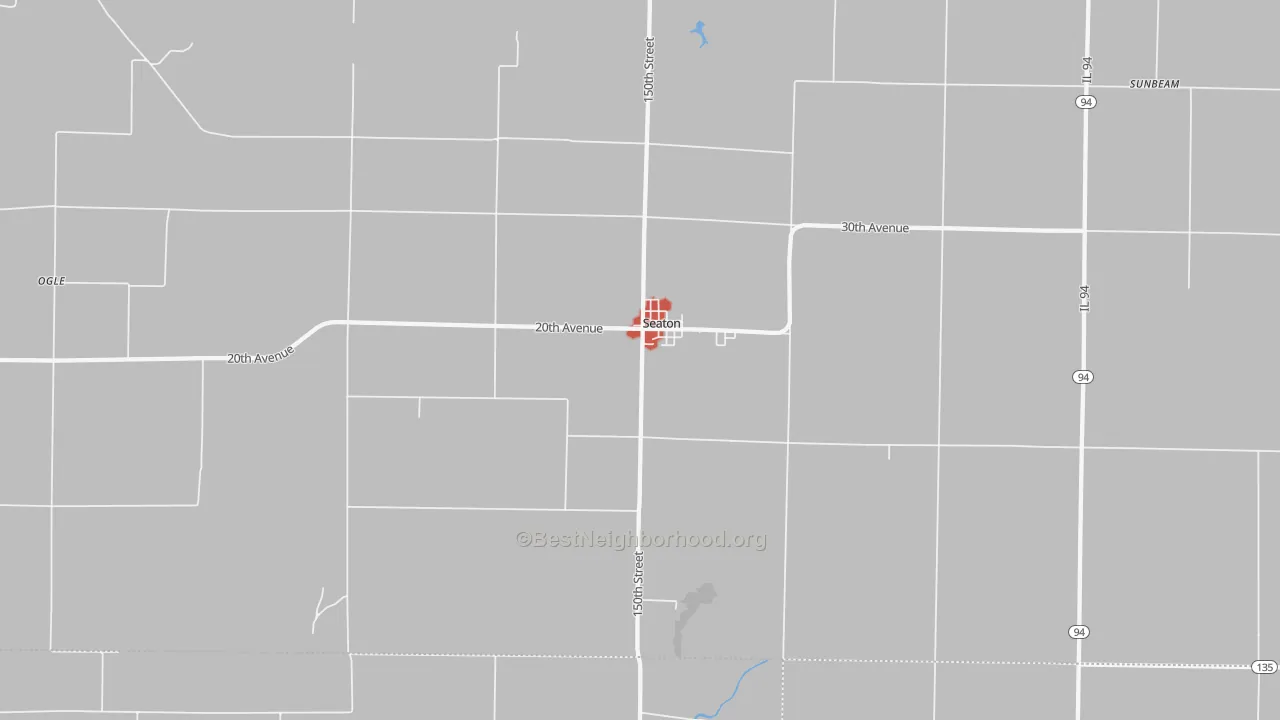 Walk Grade map of Seaton, IL, walkable areas in green and car-dependent areas in red