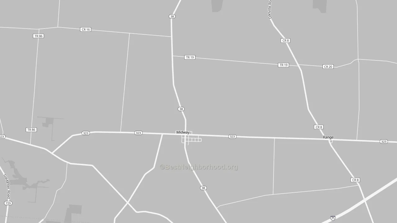 Walk Grade map of Sedalia, OH, walkable areas in green and car-dependent areas in red