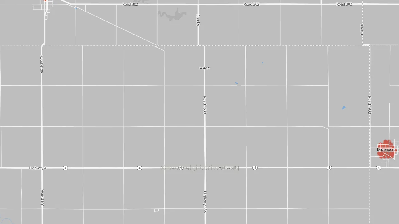 Walk Grade map of Sedan, NE, walkable areas in green and car-dependent areas in red