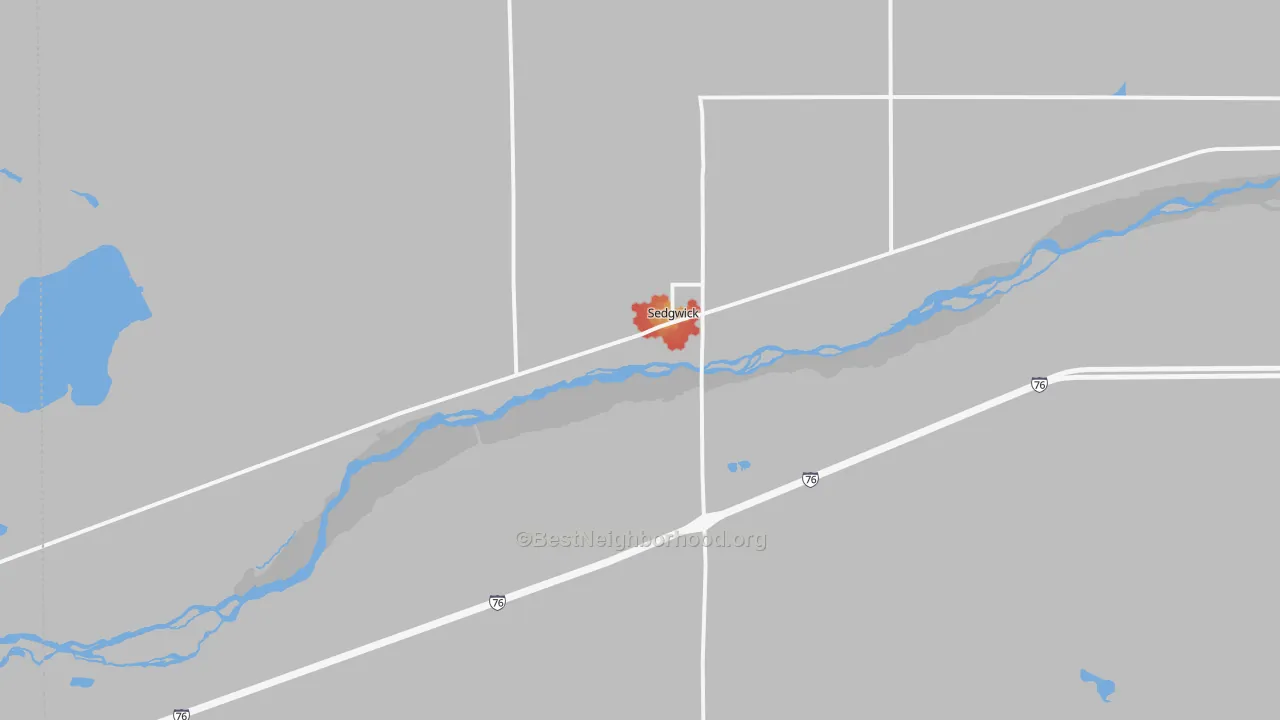 Walk Grade map of Sedgwick, CO, walkable areas in green and car-dependent areas in red