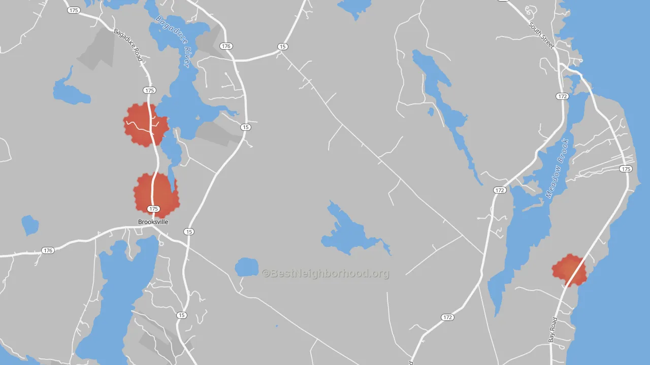 Walk Grade map of Sedgwick, ME, walkable areas in green and car-dependent areas in red