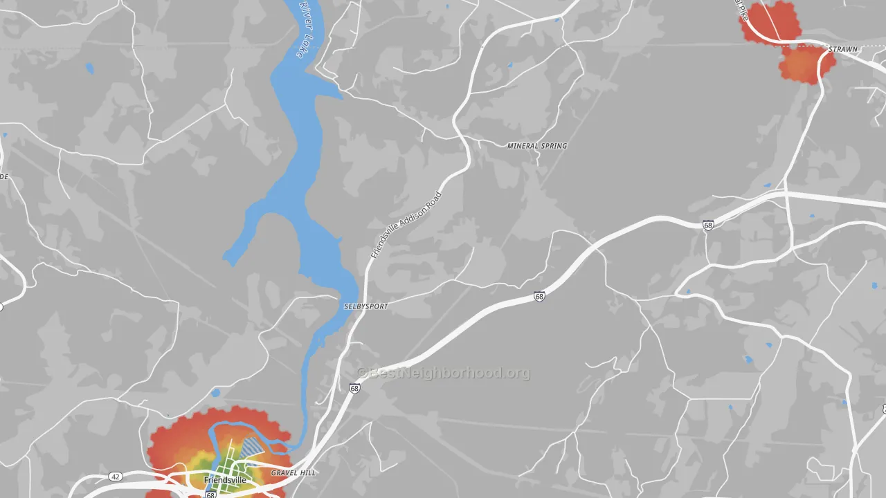 Walk Grade map of Selbysport, MD, walkable areas in green and car-dependent areas in red