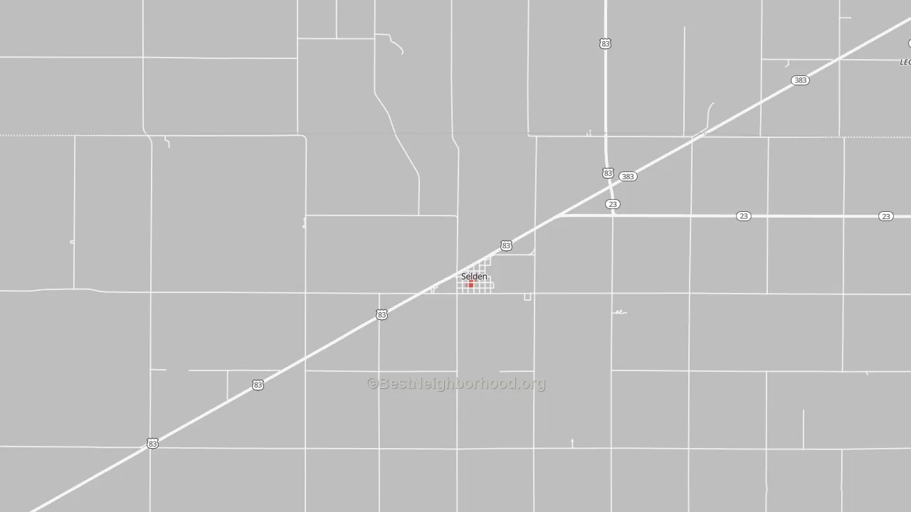 Walk Grade map of Selden, KS, walkable areas in green and car-dependent areas in red