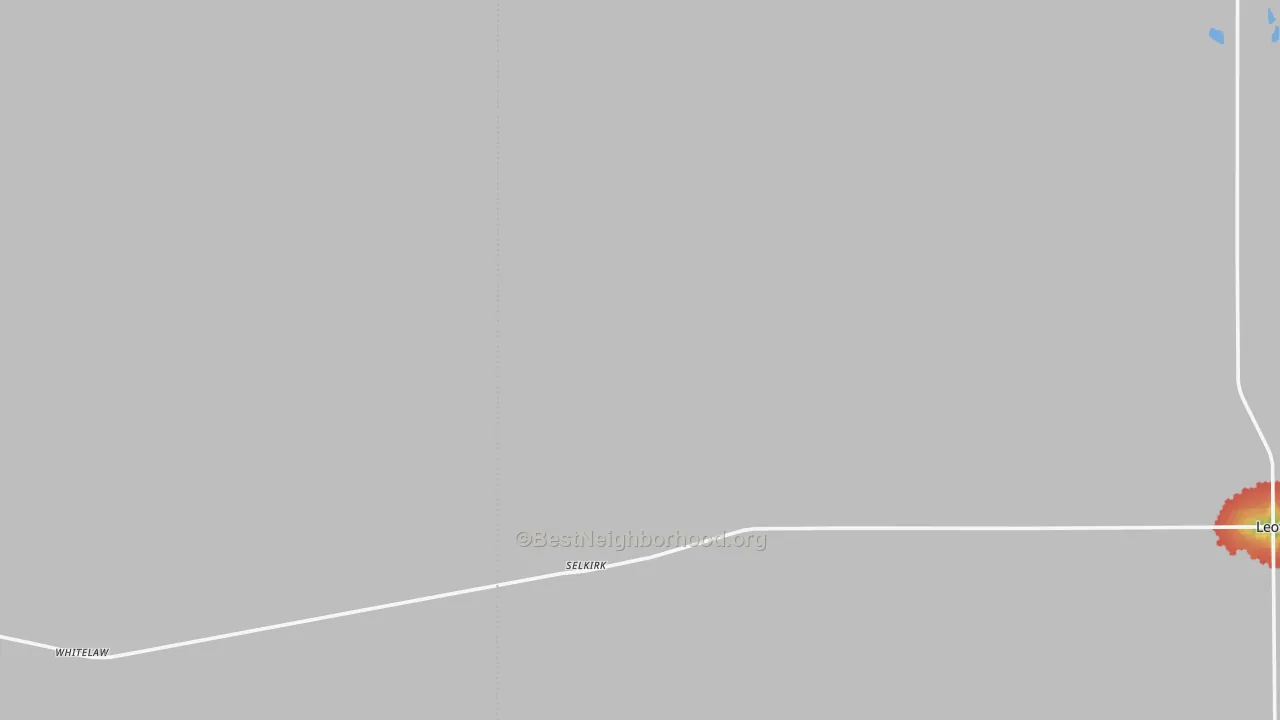 Walk Grade map of Selkirk, KS, walkable areas in green and car-dependent areas in red