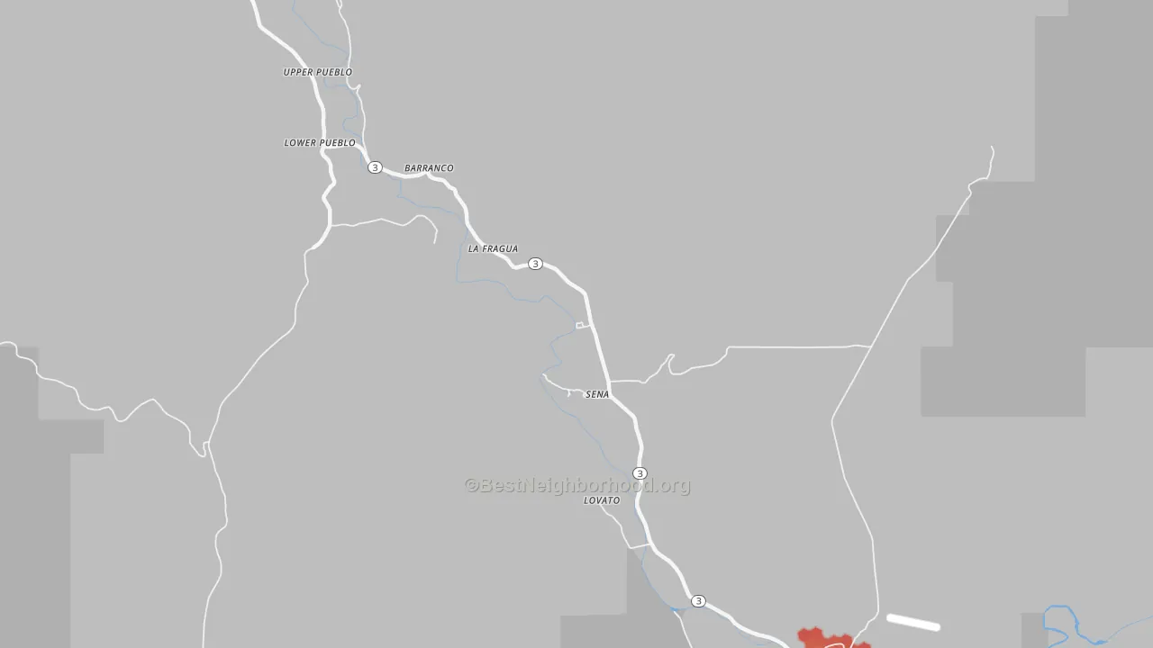 Walk Grade map of Sena, NM, walkable areas in green and car-dependent areas in red