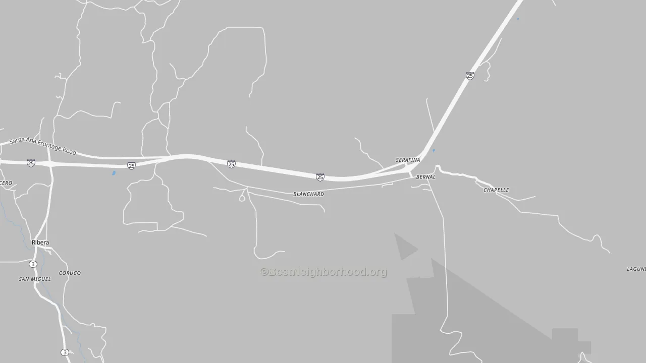 Walk Grade map of Serafina, NM, walkable areas in green and car-dependent areas in red