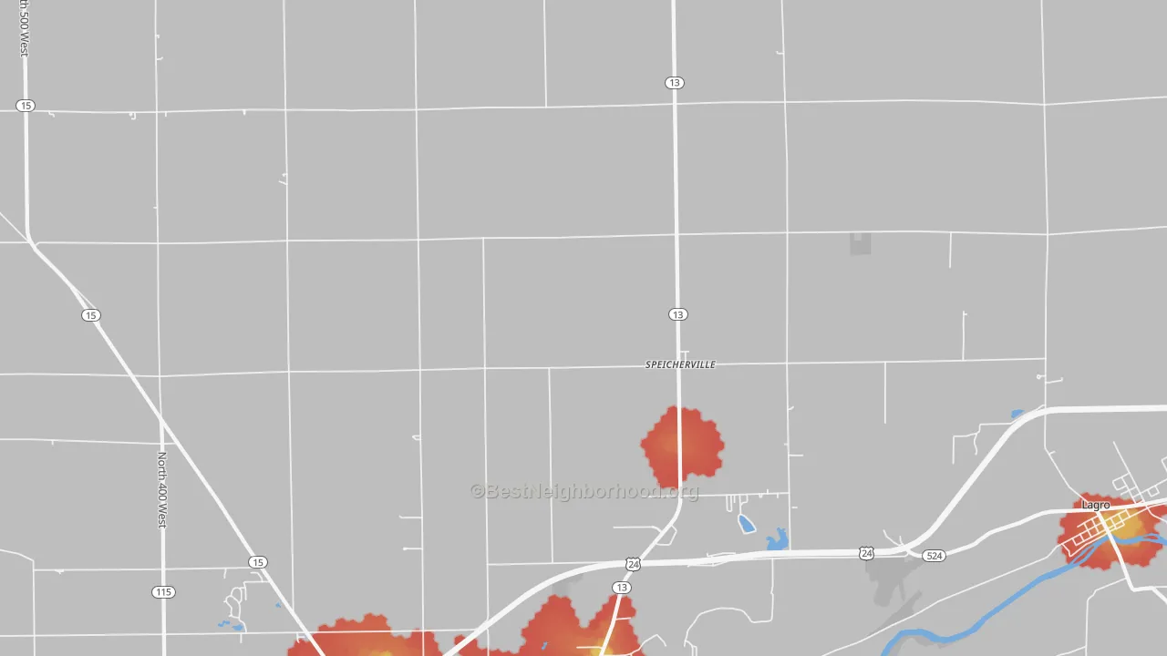 Walk Grade map of Servia, IN, walkable areas in green and car-dependent areas in red