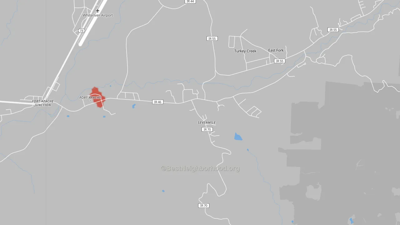 Walk Grade map of Seven Mile, AZ, walkable areas in green and car-dependent areas in red