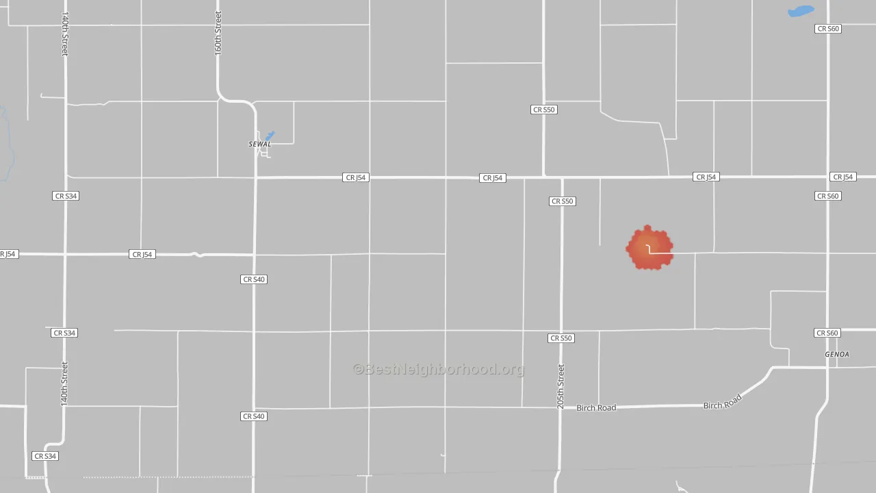 Walk Grade map of Sewal, IA, walkable areas in green and car-dependent areas in red