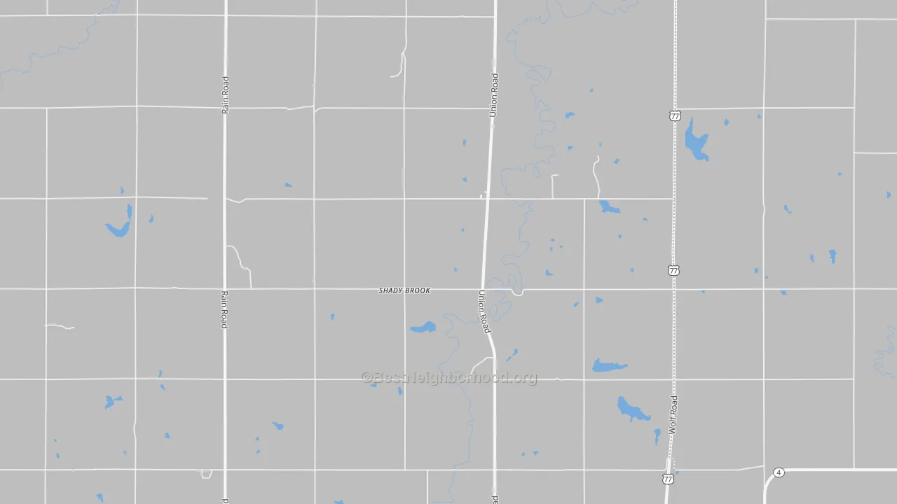 Walk Grade map of Shady Brook, KS, walkable areas in green and car-dependent areas in red