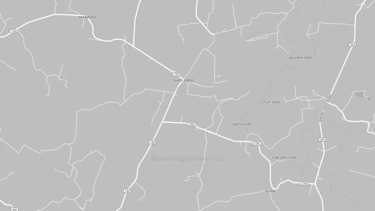 Walk Grade map of Shady Grove, KY, walkable areas in green and car-dependent areas in red