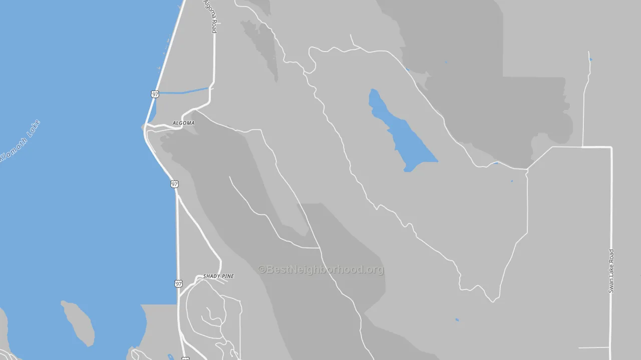 Walk Grade map of Shady Pine, OR, walkable areas in green and car-dependent areas in red