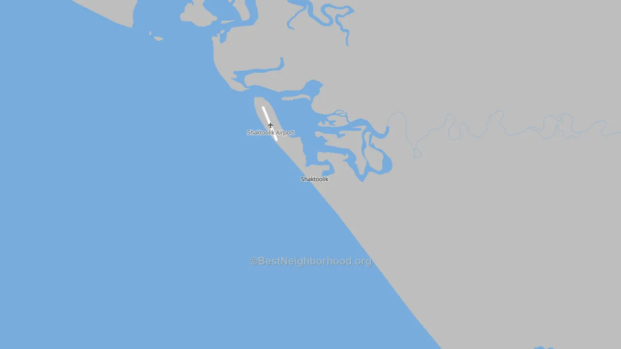 Walk Grade map of Shaktoolik, AK, walkable areas in green and car-dependent areas in red