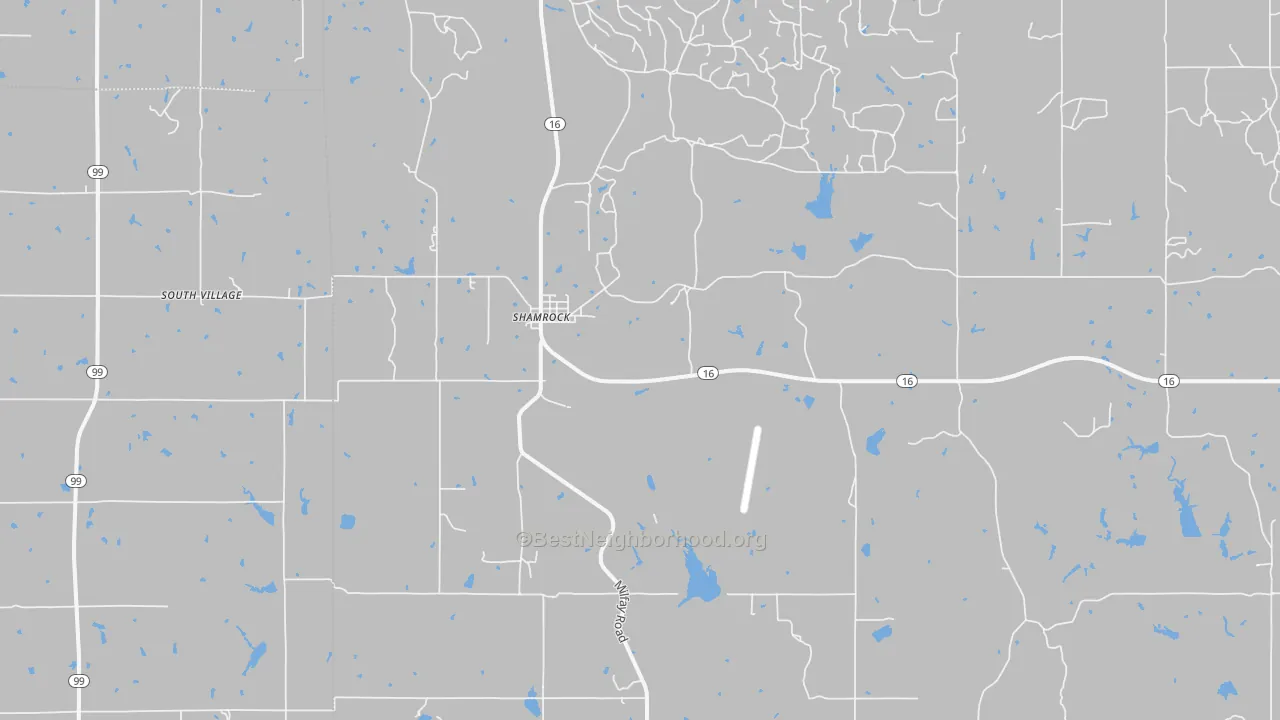 Walk Grade map of Shamrock, OK, walkable areas in green and car-dependent areas in red