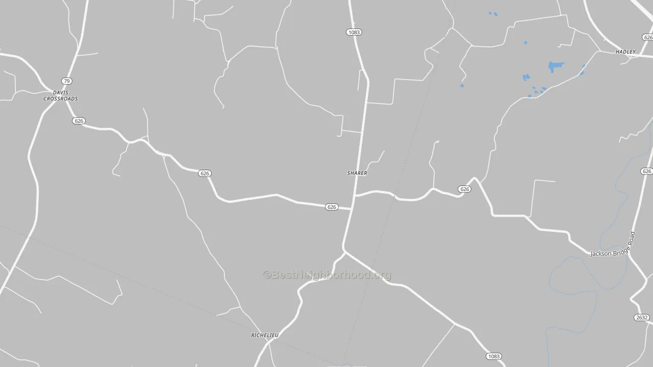 Walk Grade map of Sharer, KY, walkable areas in green and car-dependent areas in red