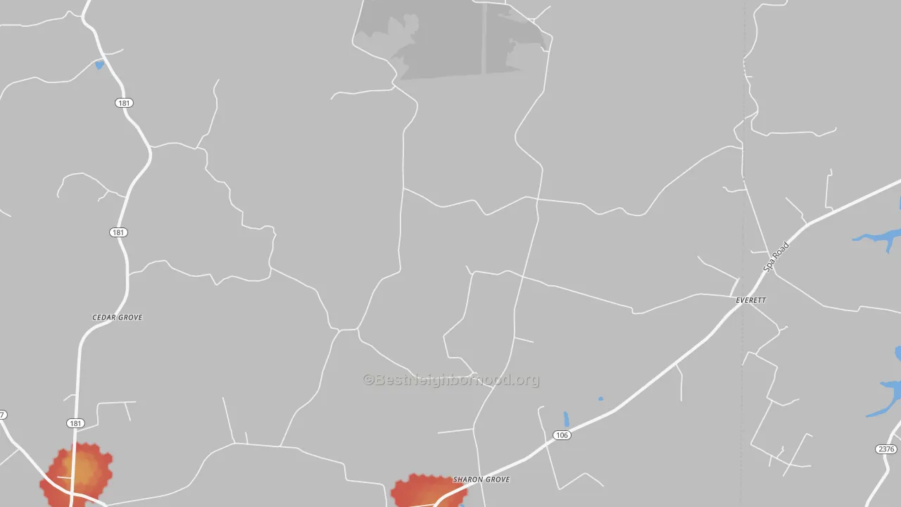 Walk Grade map of Sharon Grove, KY, walkable areas in green and car-dependent areas in red