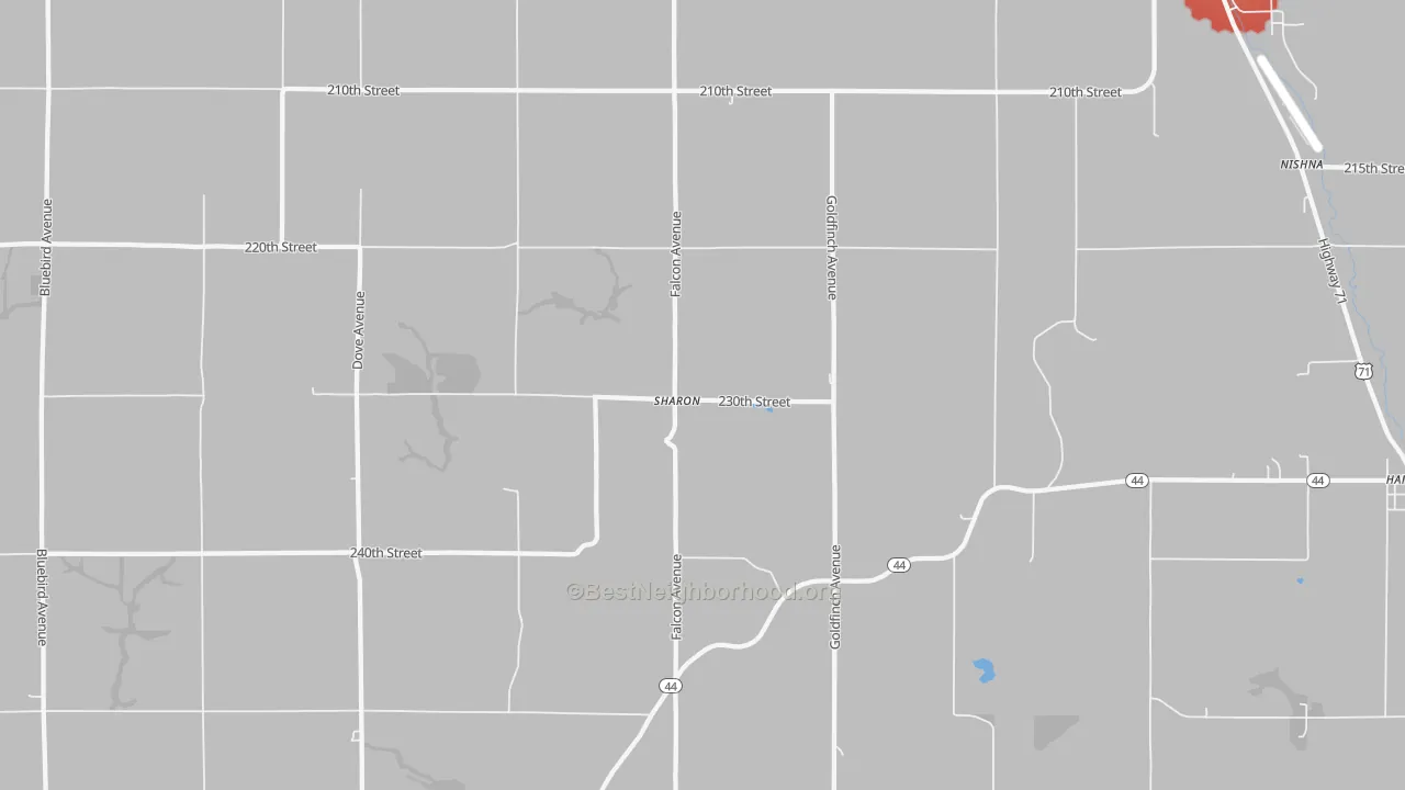 Walk Grade map of Sharon, IA, walkable areas in green and car-dependent areas in red