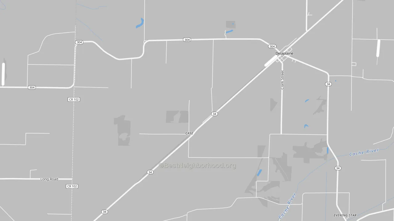 Walk Grade map of Sharum, AR, walkable areas in green and car-dependent areas in red