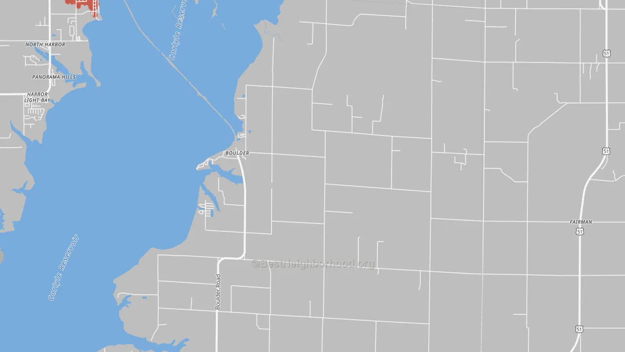 Walk Grade map of Shattuc, IL, walkable areas in green and car-dependent areas in red