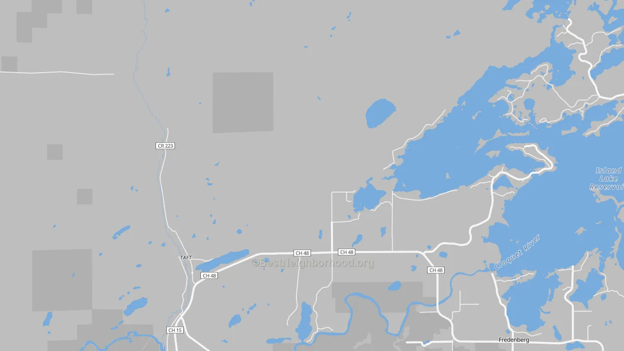 Walk Grade map of Shaw, MN, walkable areas in green and car-dependent areas in red