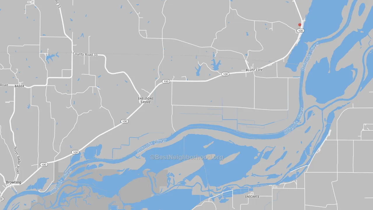 Walk Grade map of Sheldons Grove, IL, walkable areas in green and car-dependent areas in red