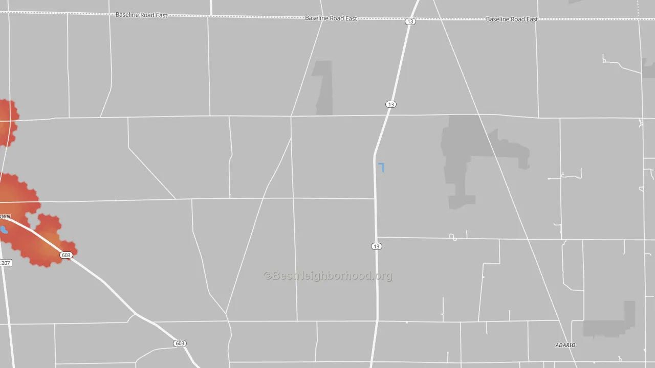 Walk Grade map of Shenandoah, OH, walkable areas in green and car-dependent areas in red