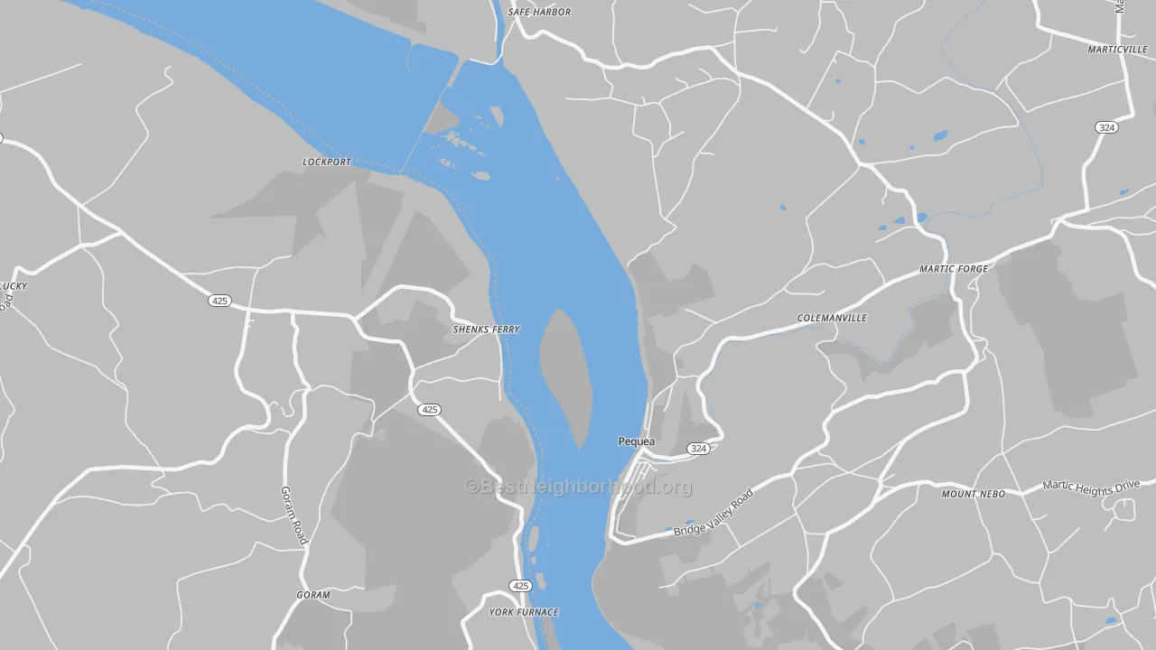 Walk Grade map of Shenks Ferry, PA, walkable areas in green and car-dependent areas in red