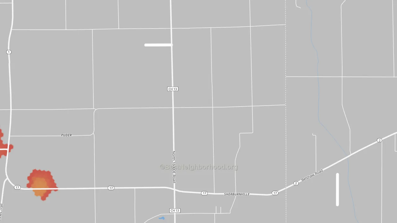 Walk Grade map of Sherburnville, IL, walkable areas in green and car-dependent areas in red