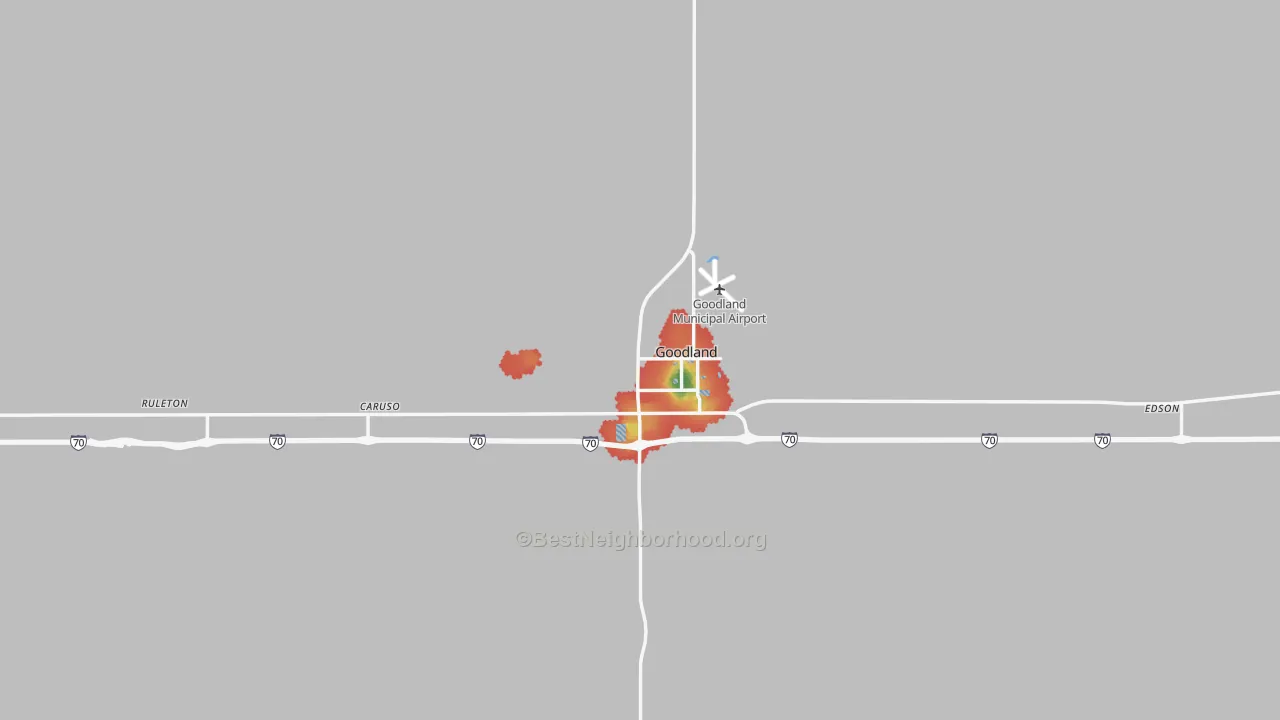 Walk Grade map of Sherman County, KS, walkable areas in green and car-dependent areas in red