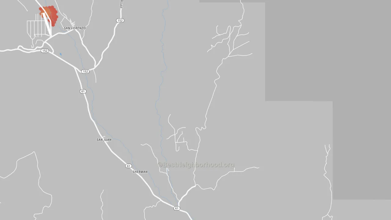 Walk Grade map of Sherman, NM, walkable areas in green and car-dependent areas in red