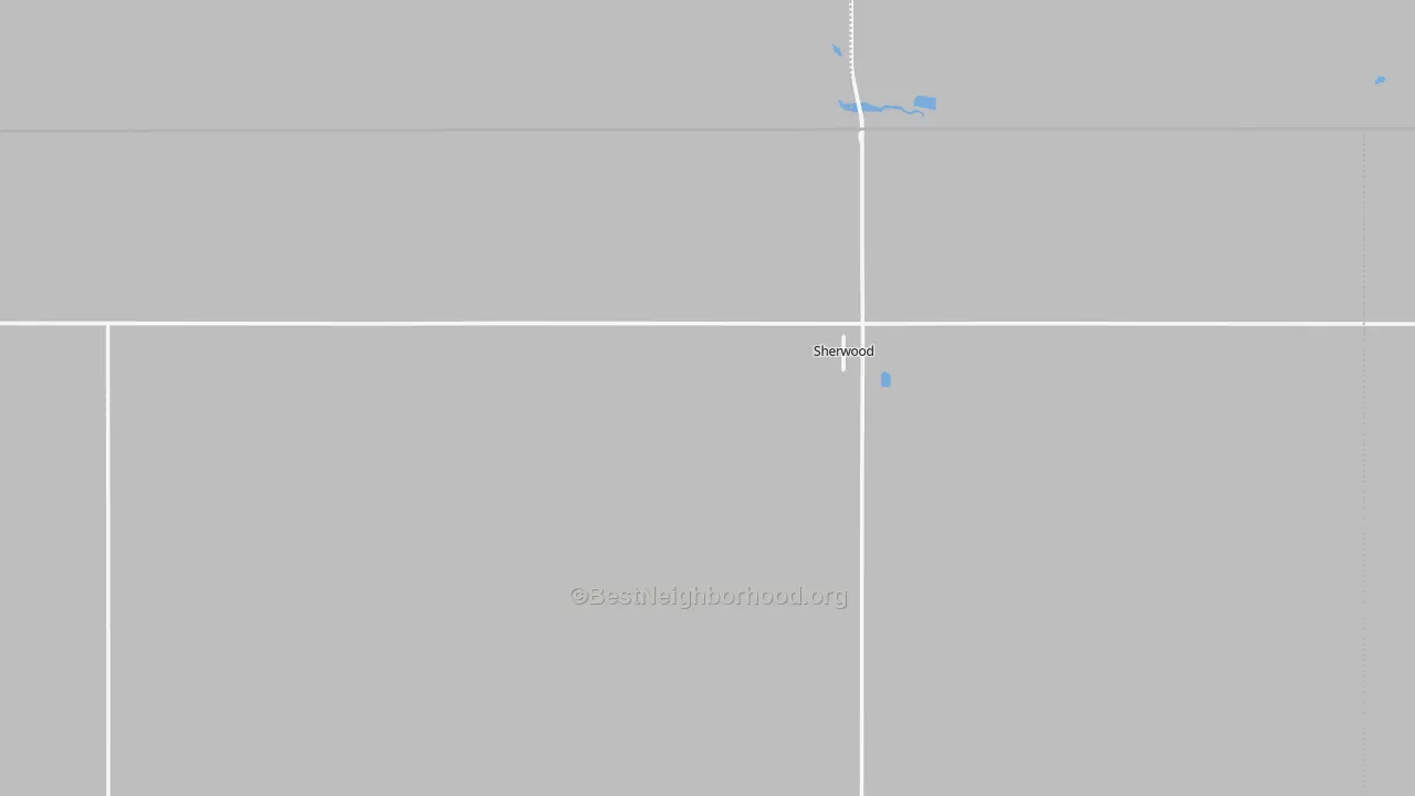 Walk Grade map of Sherwood, ND, walkable areas in green and car-dependent areas in red