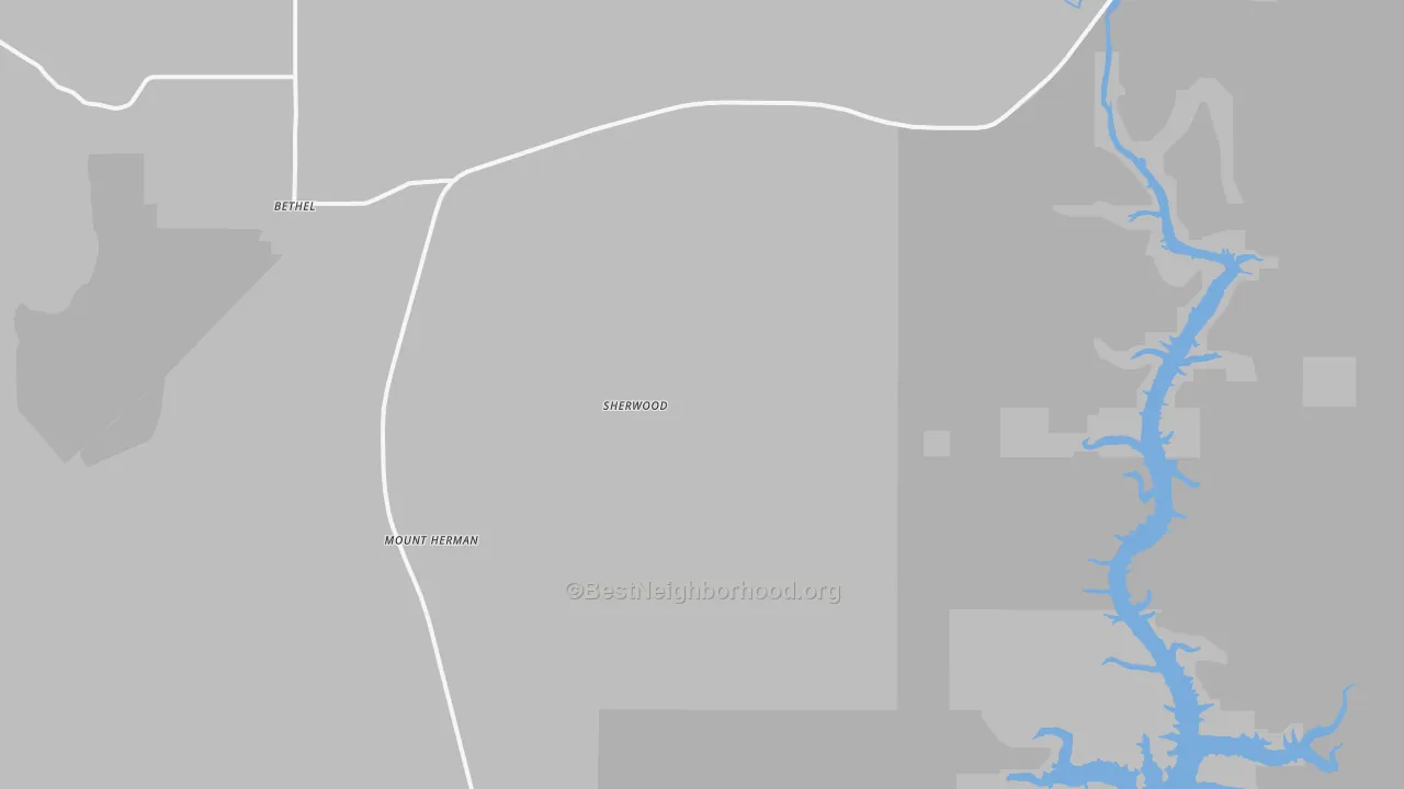 Walk Grade map of Sherwood, OK, walkable areas in green and car-dependent areas in red