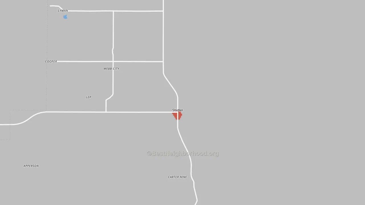 Walk Grade map of Shidler, OK, walkable areas in green and car-dependent areas in red