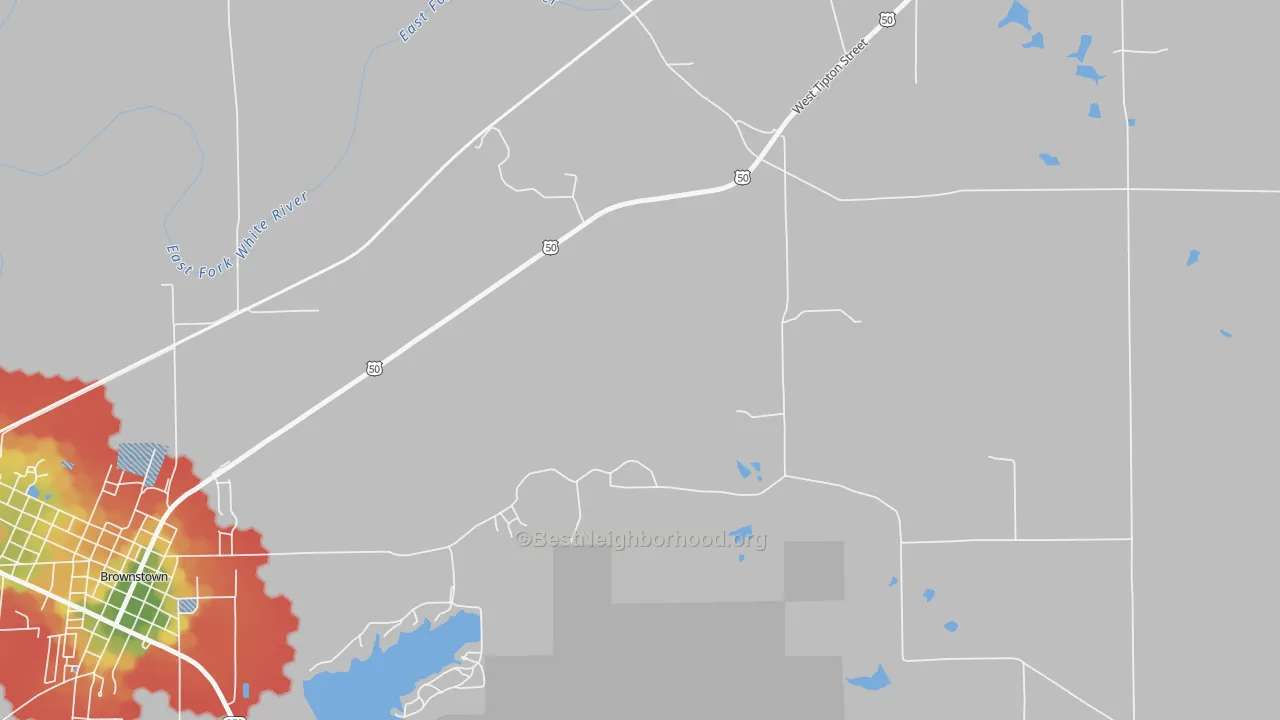 Walk Grade map of Shields, IN, walkable areas in green and car-dependent areas in red