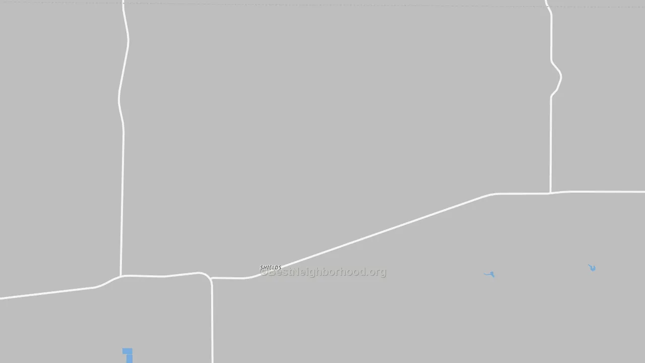 Walk Grade map of Shields, KS, walkable areas in green and car-dependent areas in red