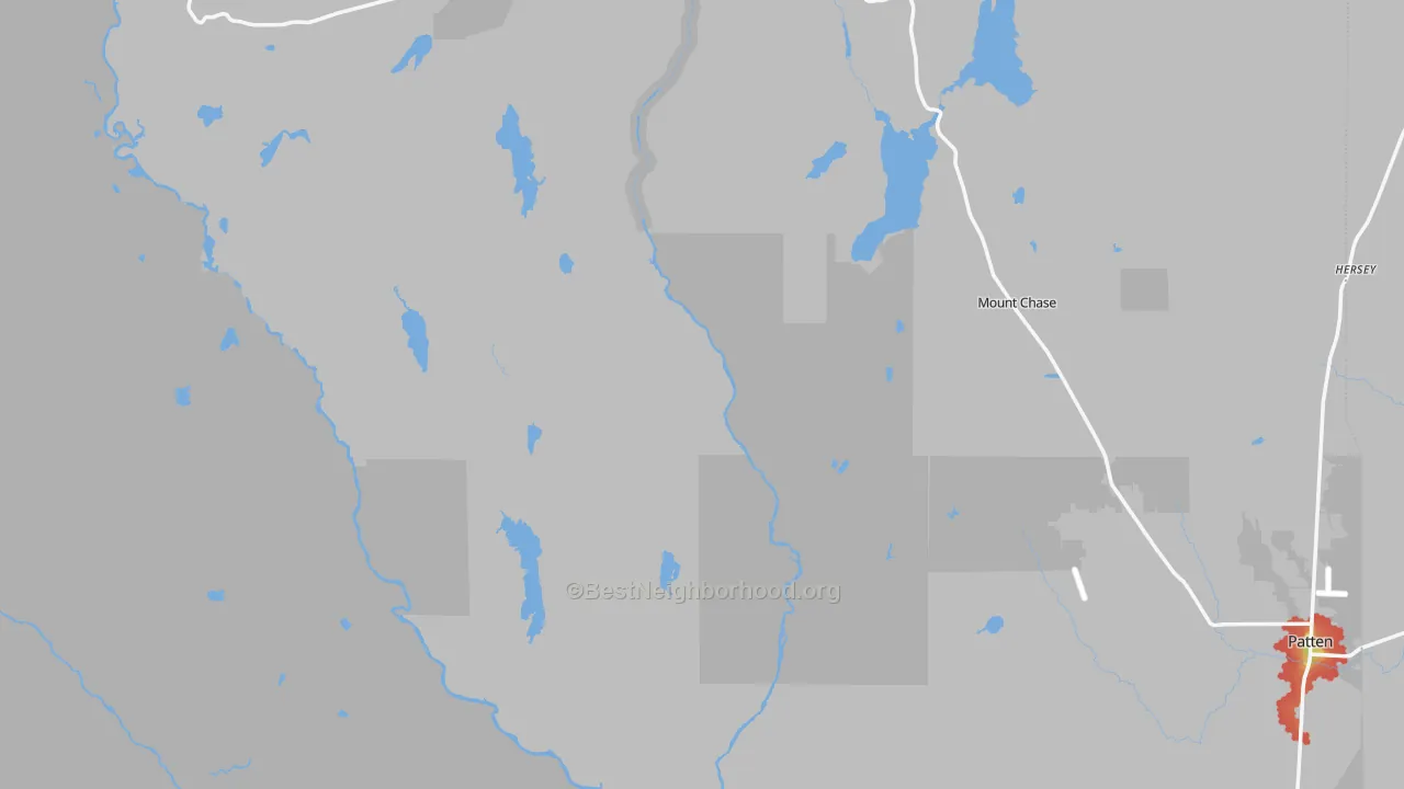 Walk Grade map of Shin Pond, ME, walkable areas in green and car-dependent areas in red