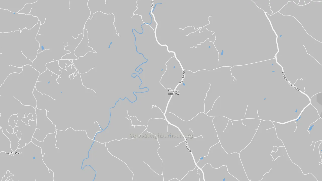 Walk Grade map of Shingle Hollow, NC, walkable areas in green and car-dependent areas in red