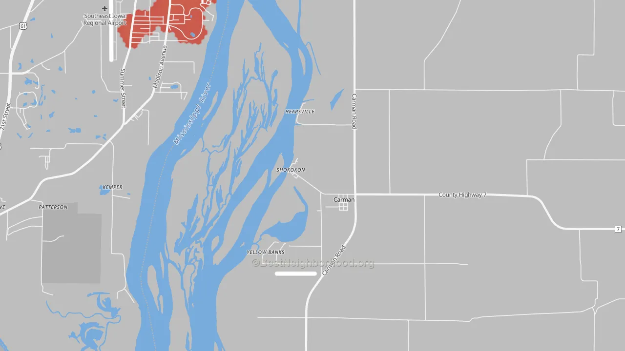 Walk Grade map of Shokokon, IL, walkable areas in green and car-dependent areas in red